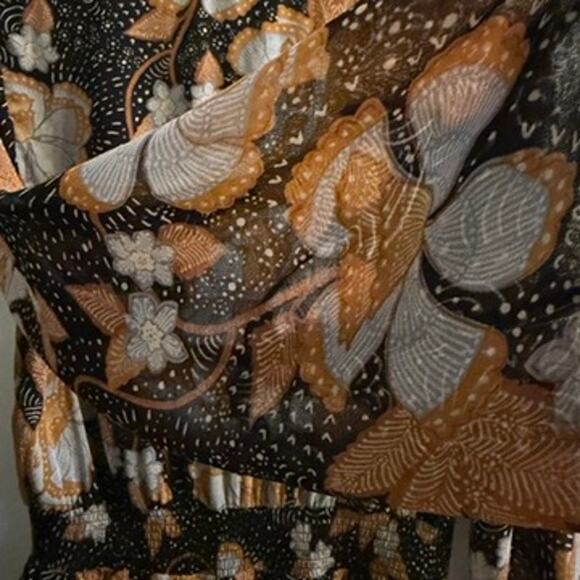 Daniel Rainn M Floral Long Sleeve Mini Dress Black Gold Boho Sheer Whimseygoth - Picture 8 of 8